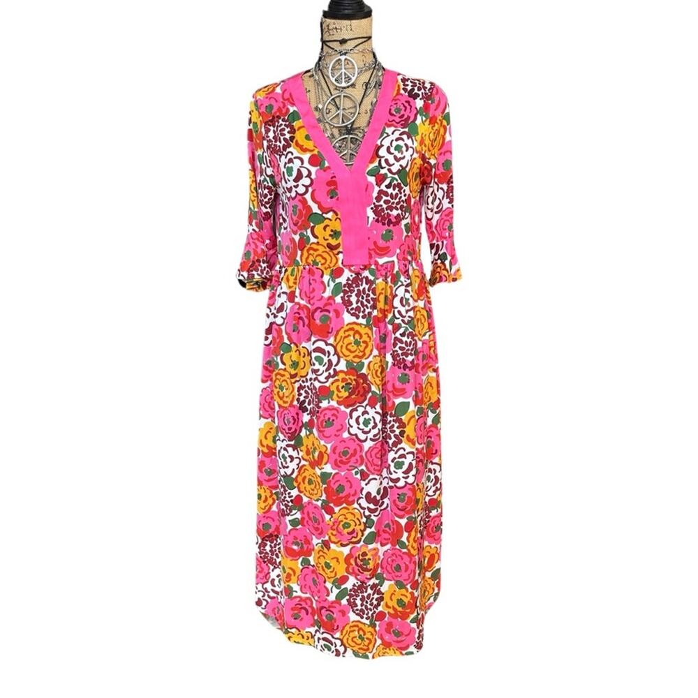 Kate Spade New York Pink Multicolored Floral Print Lightweight Caftan Size XS/S - Picture 3 of 14